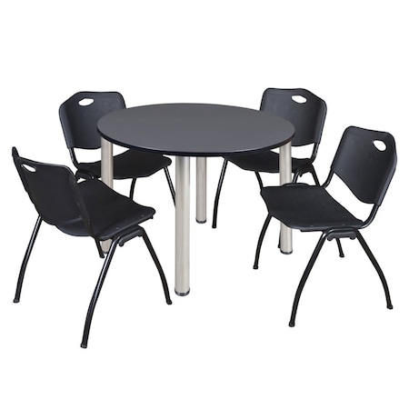 Kee Kee Round Table & Chair Set, Wood, Metal, Plastic Top, Grey TB48RNDGYBPCM47BK
